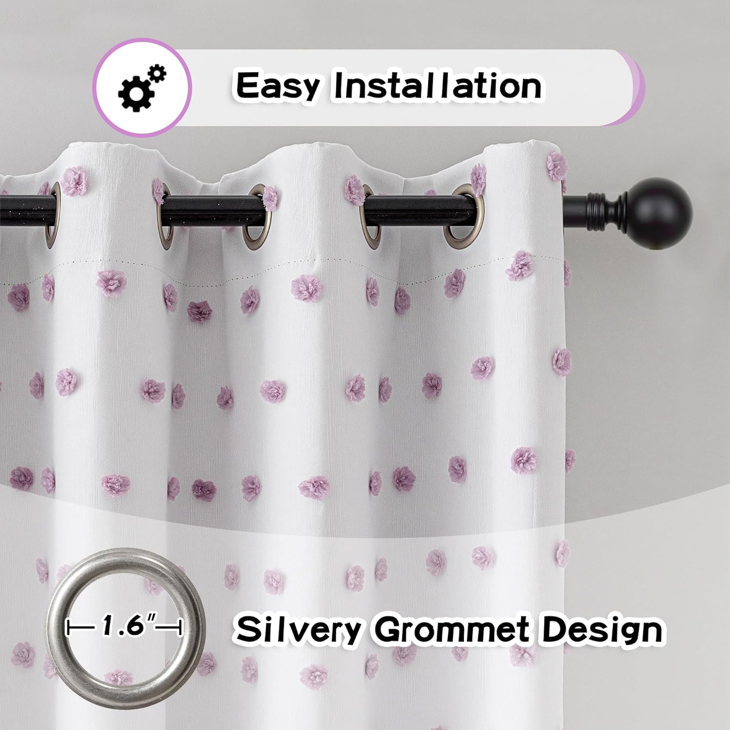 MYSKY HOME 100% Blackout Curtains for Nursery Thermal Insulated Purple Pom Pom Curtains 72 Inch
