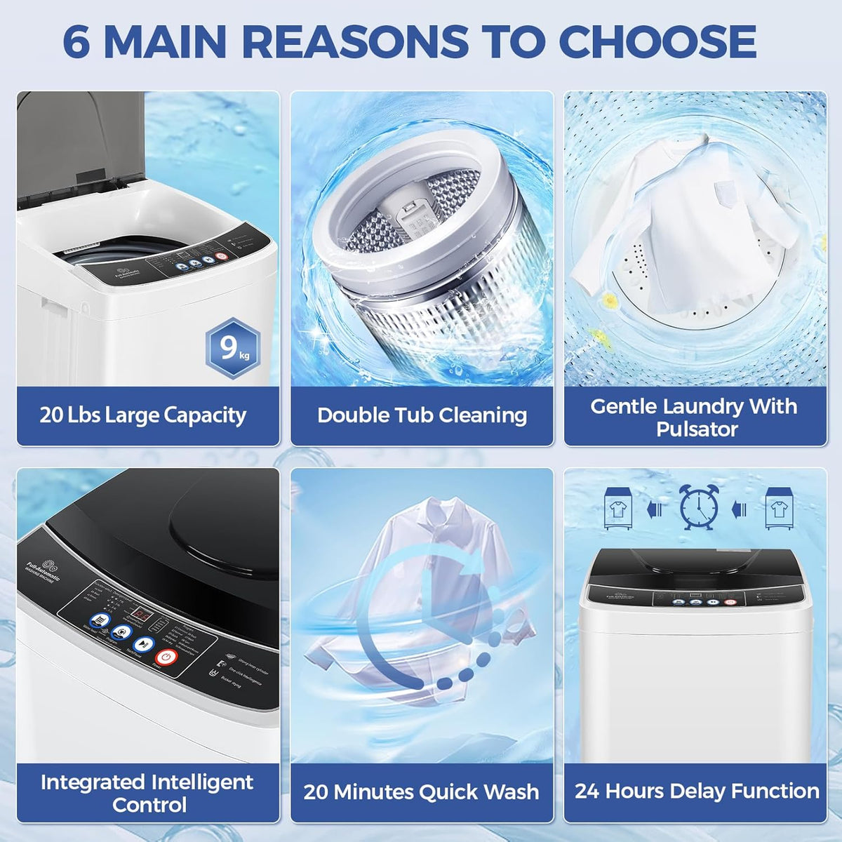 Nictemaw Portable Washing Machine 20Lbs Portable Washer Machine with Drain Pump, 2.8 Cu.ft Compact