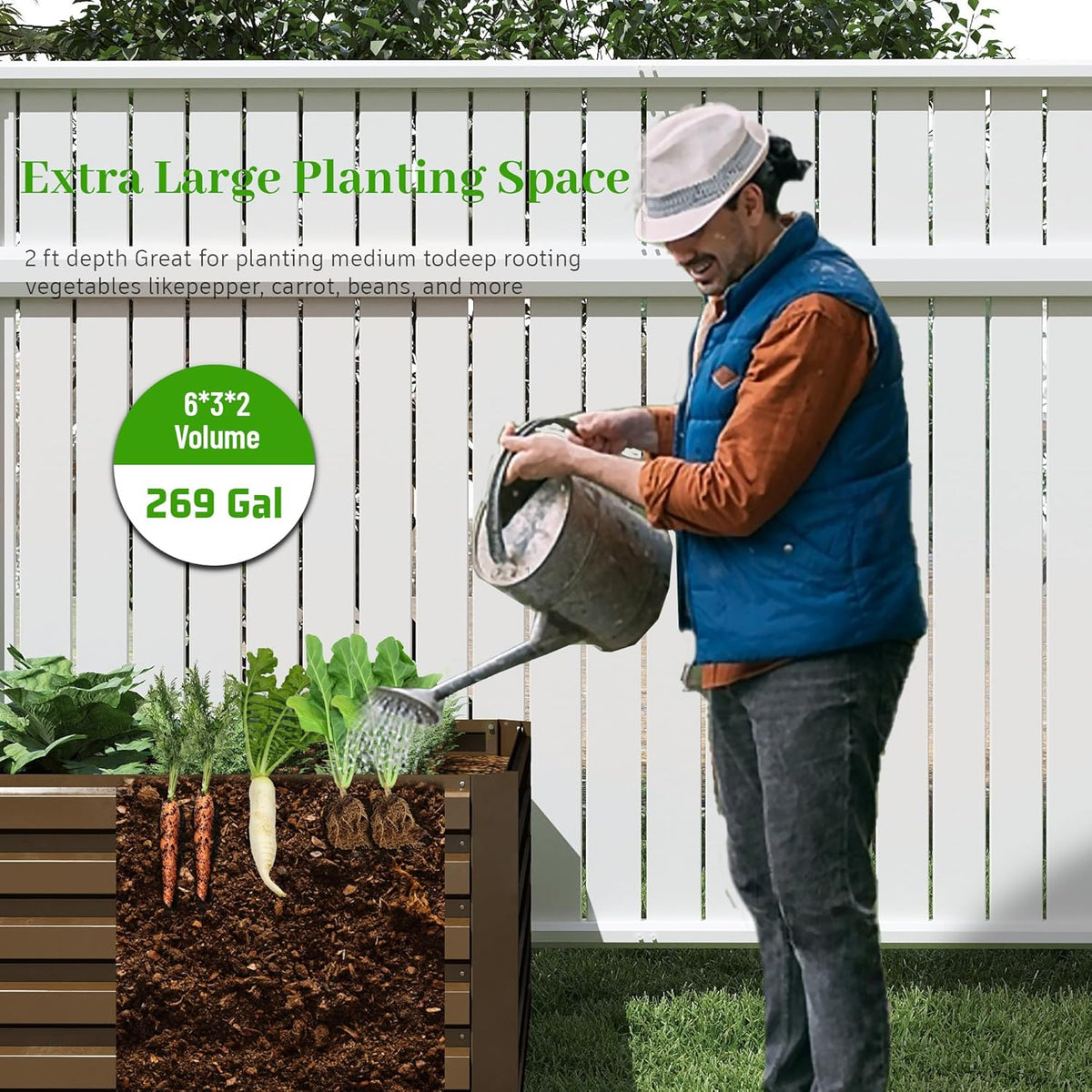 6x3x2 ft Raised Garden Bed, Large Metal Planter Raised Beds, Planters for Outdoor Plants for