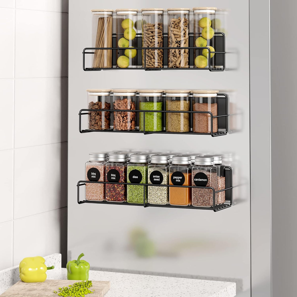 3 Pack Magnetic Spice Rack Organizer, Space Saver for Refrigerator and Whiteboard, Metal Fridge
