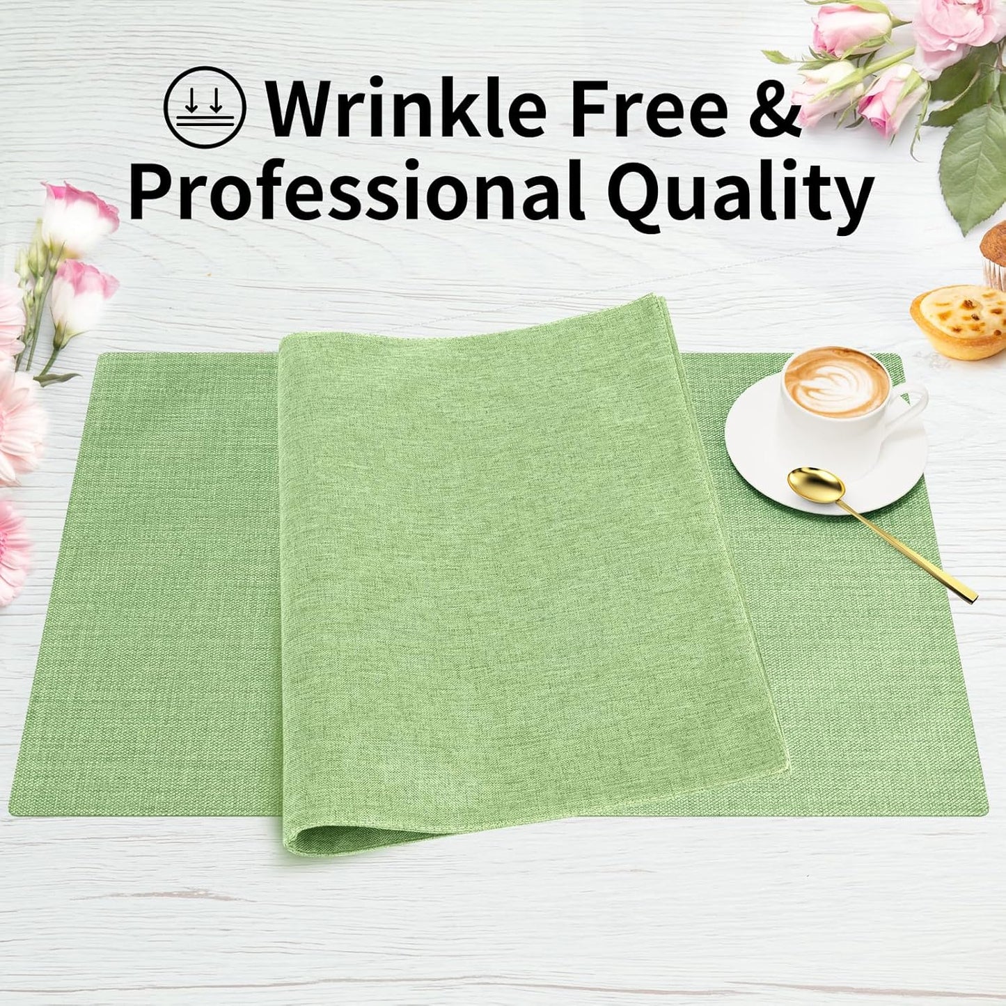 Cloth Placemats, Set of 4 Heat-Resistant Cotton Linen Blend Double Layered Machine Washable Place