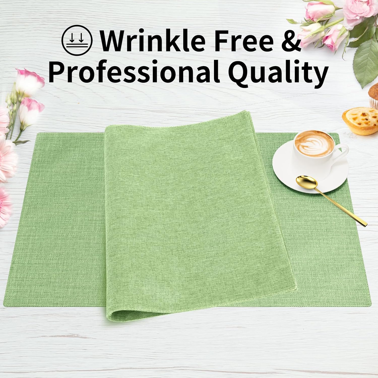 Cloth Placemats, Set of 4 Heat-Resistant Cotton Linen Blend Double Layered Machine Washable Place