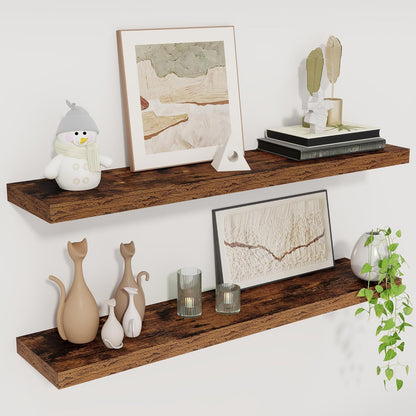 Fun Memories Floating Shelves for Wall, 30" Rustic Wood Deep Wall Mounted Shelves with Invisible