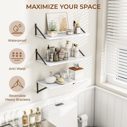 Heimlove 24" W x 12" D Wall Shelves for Books, 12 Inch Deep Floating Shelves Set of 3, Wide
