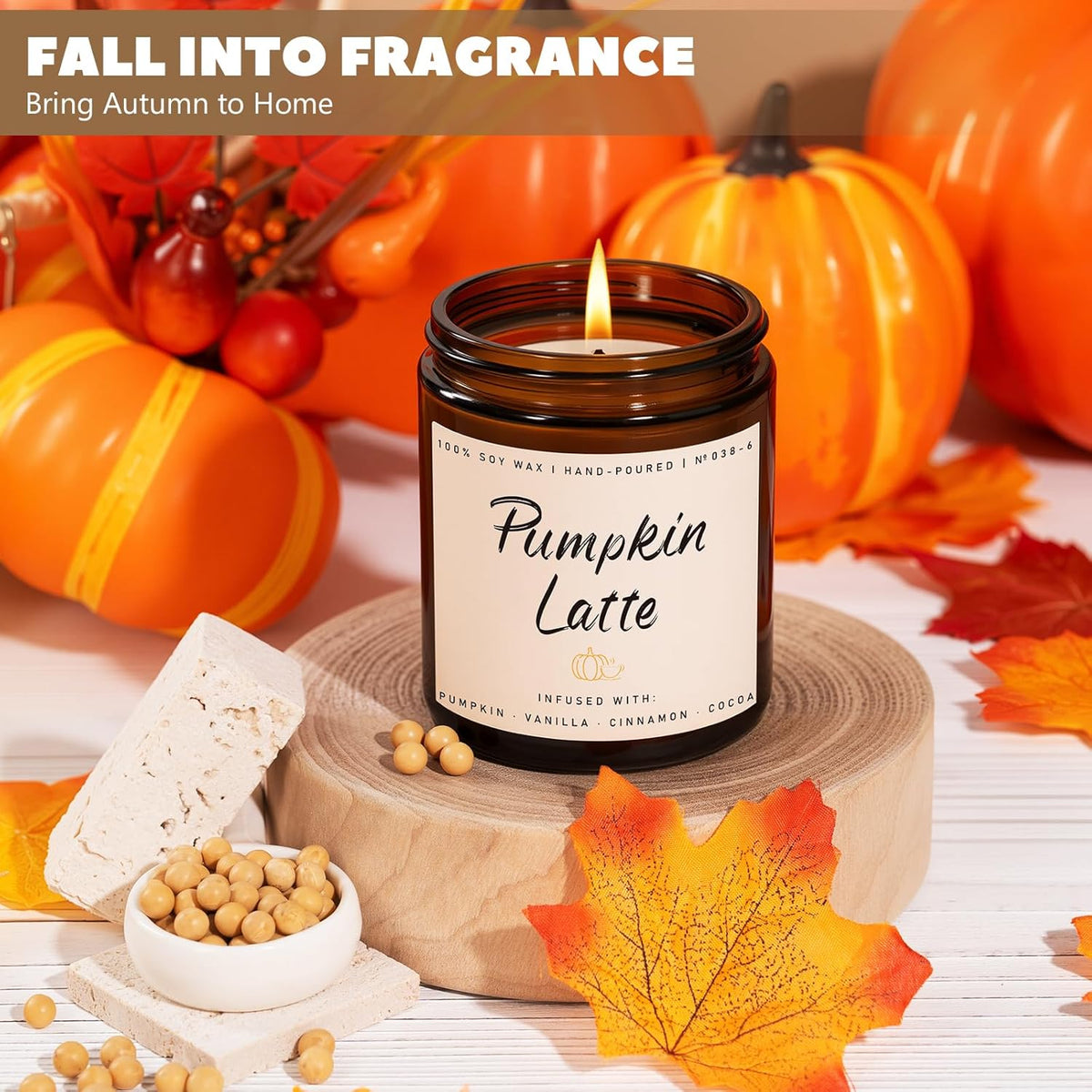 Auelife Fall Candles, Pumpkin Latte Scented Candle – Fall Soy Candle for Home | Autumn Aromatherapy