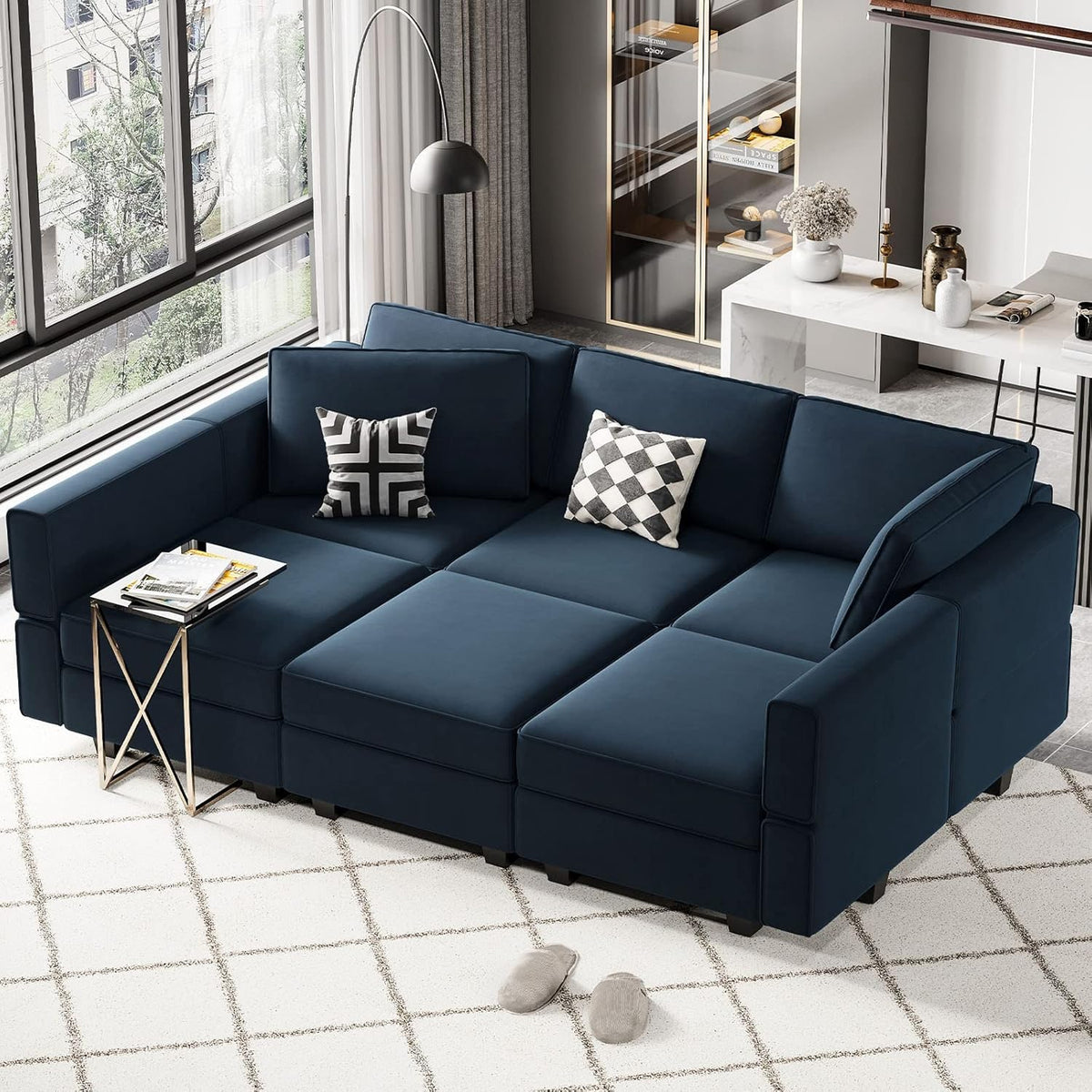 Belffin Modular Velvet Sectional Sofa with Chaise Lounge Sectional Sleeper Sofa with Storage Chaise