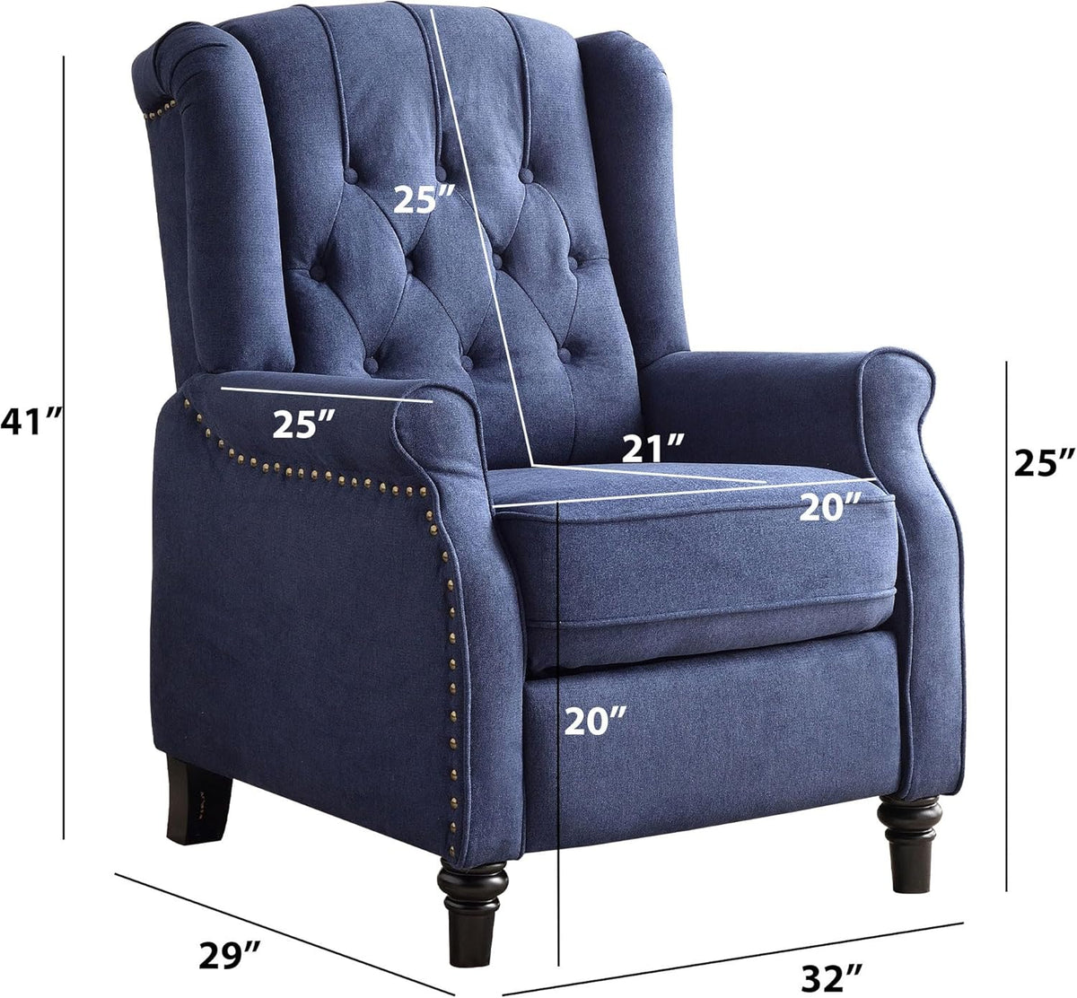 EBELLO 2 Pcs Pushback Recliner Chairs, Fabric Armchair Push Back Recliner with Rivet Decoration