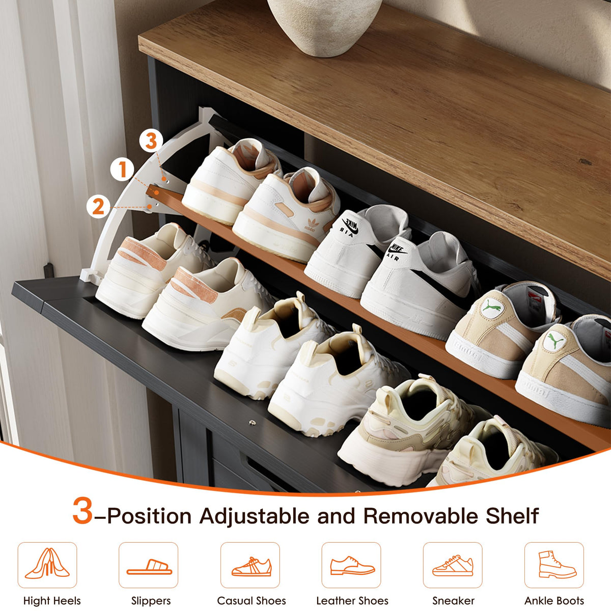Nicetree Shoe Storage Cabinet for Entryway, 9.1" Ultra Slim 3-Drawer Flip Shoe Cabinet, Modern