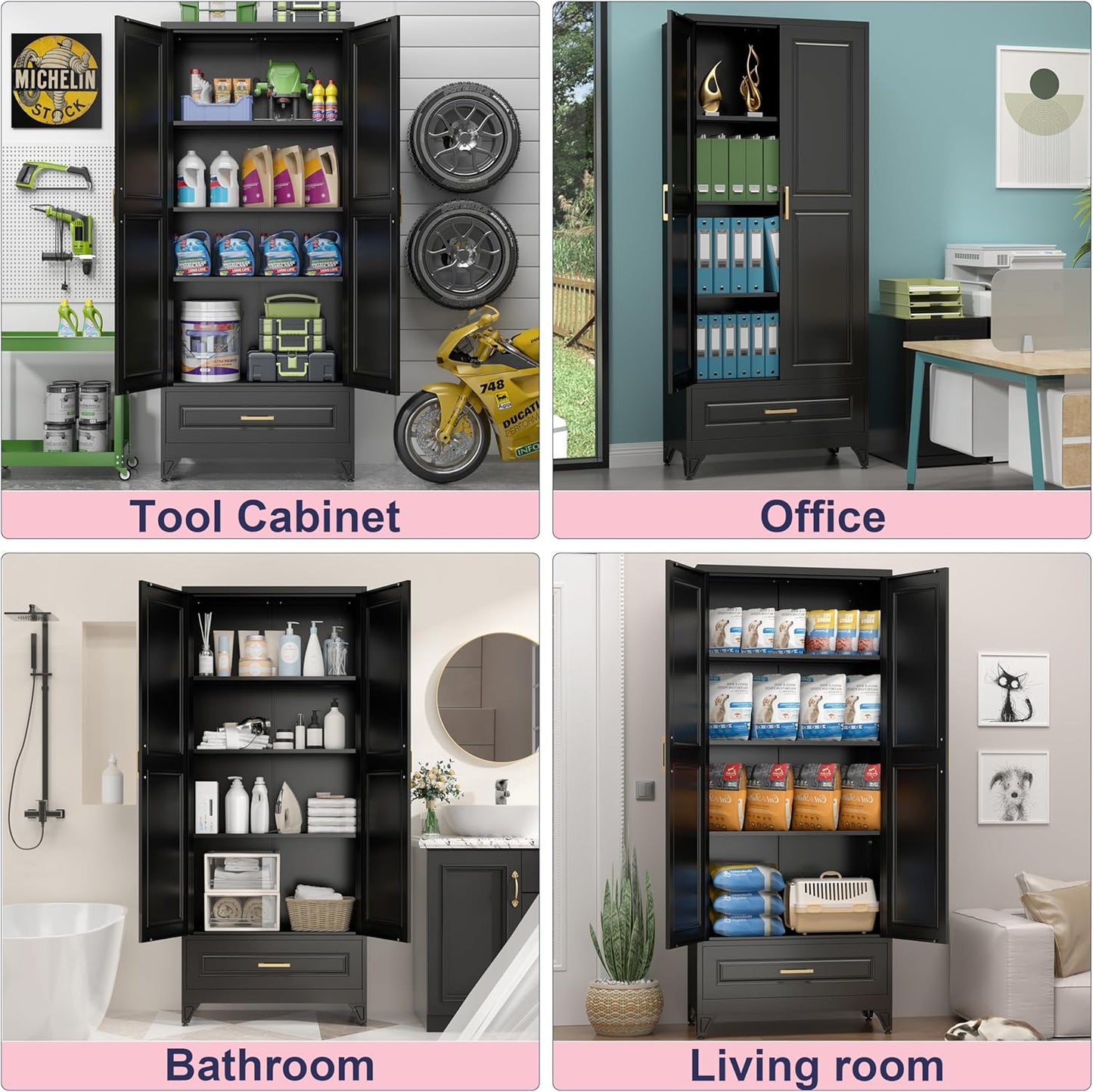 Pantry Kitchen Cabinet with Drawer, 75" Tall Pantry Storage Cabinet, Metal Storage Cabinets with