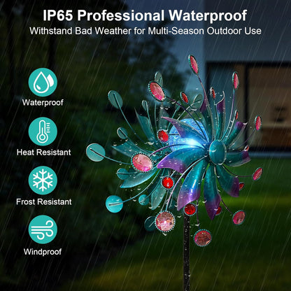 360°Solar Wind Spinner with Lights Blue Metal Garden Outdoor Decor Yard Lawn Art Decor for Patio