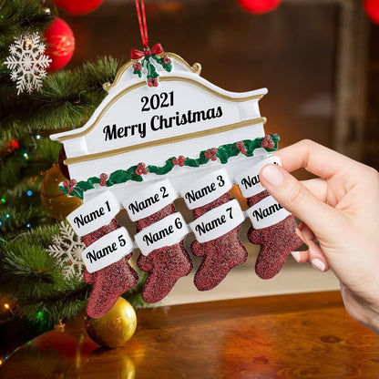 Personalized Christmas Ornaments Family of 2,3,4,5,6,7,8 Custom Christmas Stocking Ornaments with