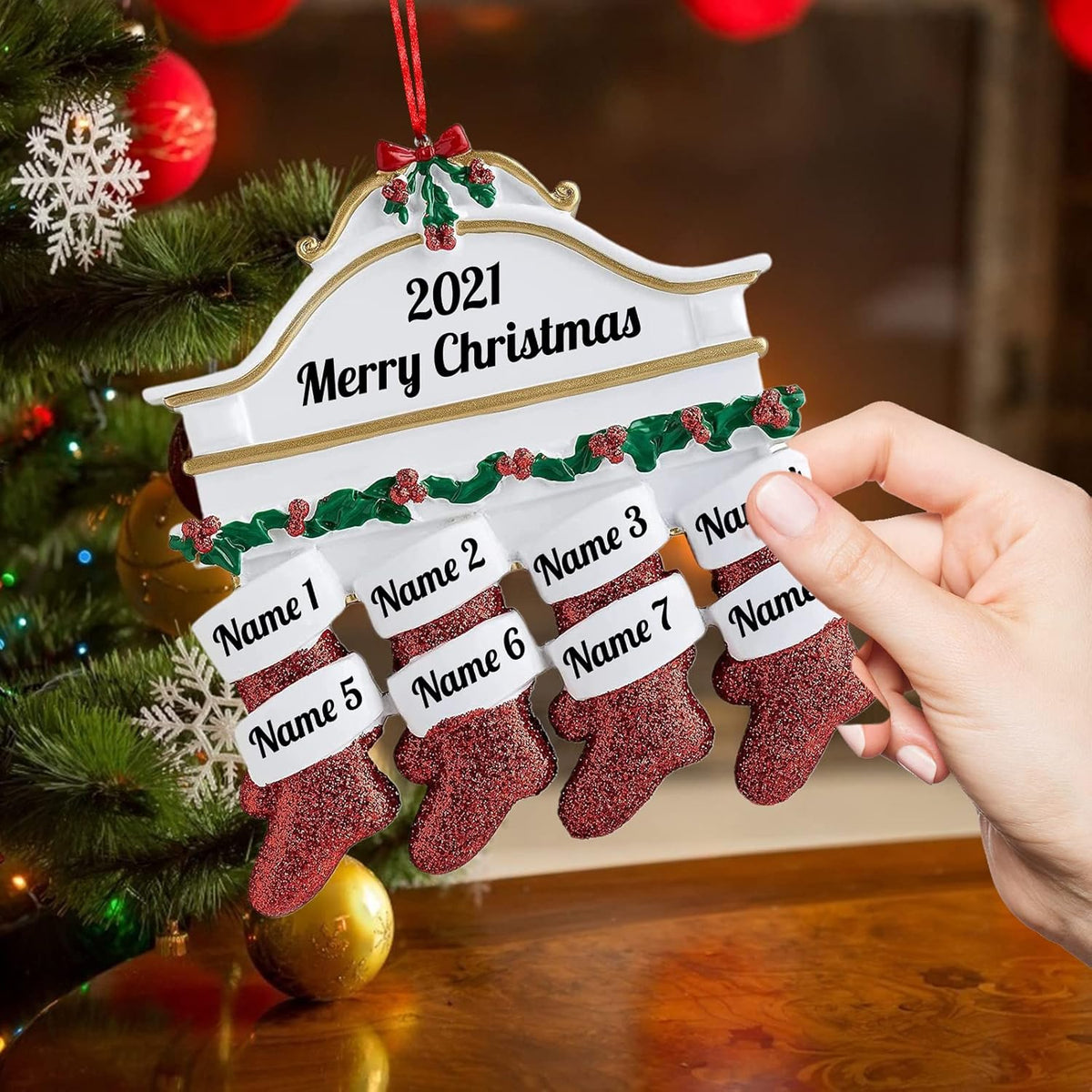 Personalized Christmas Ornaments Family of 2,3,4,5,6,7,8 Custom Christmas Stocking Ornaments with