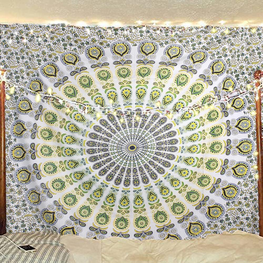 Bless International Handmade Indian hippie Bohemian Psychedelic Peacock Mandala Wall hanging
