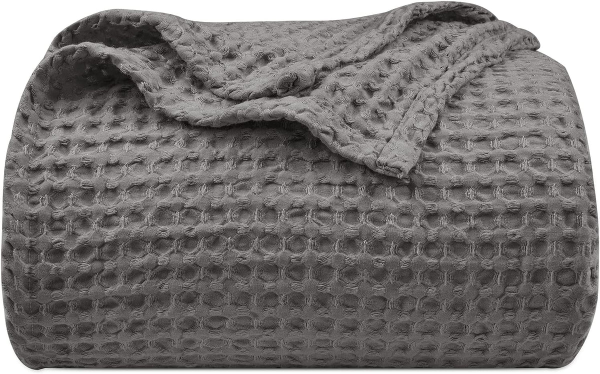 PHF Ultra Soft Waffle Weave Blanket King Size 104"x 90"- Washed Lightweight Breathable Cozy Woven