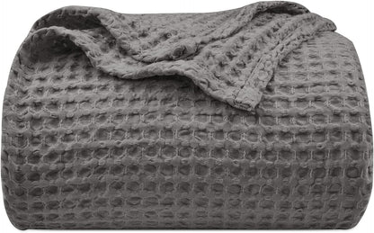 PHF Ultra Soft Waffle Weave Blanket King Size 104"x 90"- Washed Lightweight Breathable Cozy Woven