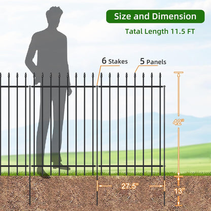 Metal Garden Fence 42 in H x 11.5 ft L, Border Fence Panels Animal Barrier for Dogs, No Dig Garden