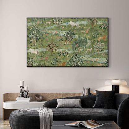 SIGNWIN 30"x60" Extra Large Framed Wall Art Medieval Fantasy Forest with Woodland Animals