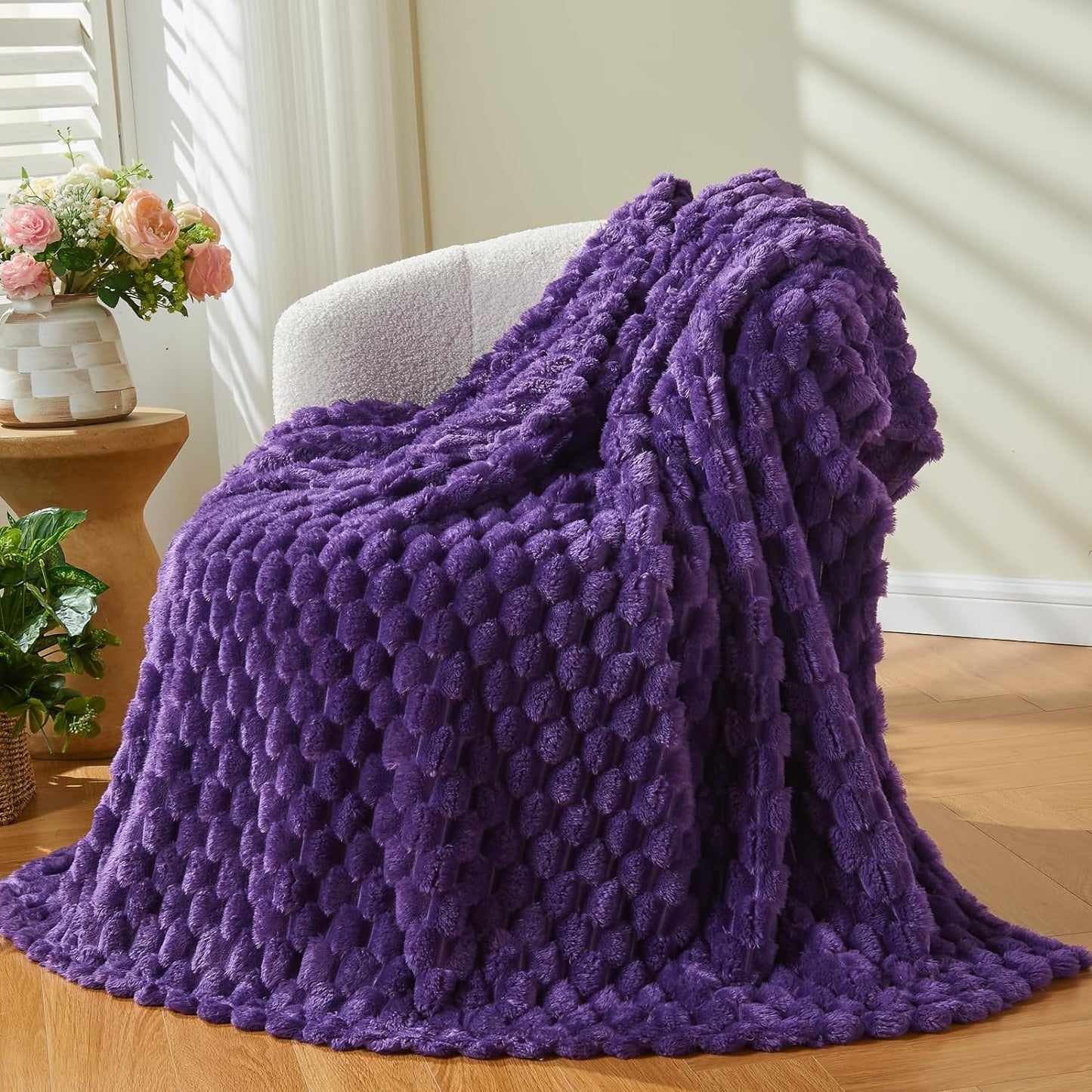 NEWCOSPLAY Super Soft Throw Blanket Purple Premium Silky Flannel Fleece 3D Clouds Stylish Jacquard