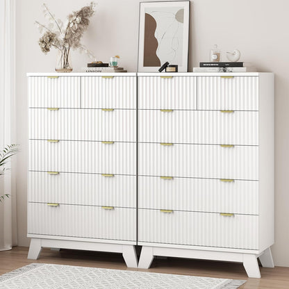 Fluted Dresser for Bedroom with 6 Drawers, 46" Tall Modern Chest of Drawers with Metal Handle