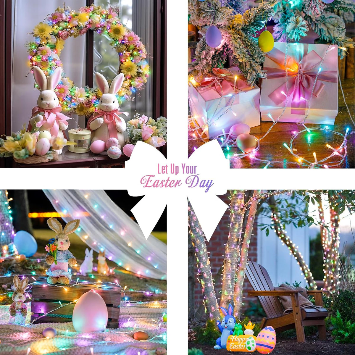 JMEXSUSS 2 Pack Easter Lights Battery Operated Outdoor Indoor, Total 66ft 200 LED Multicolor Easter