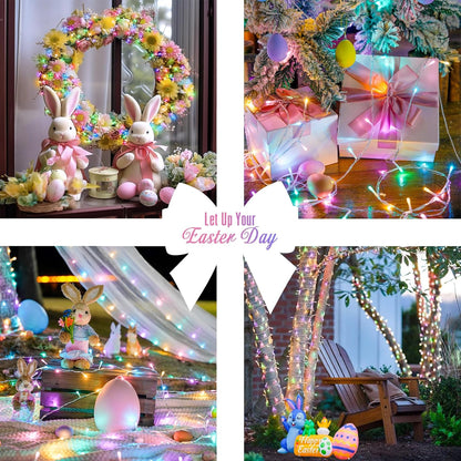 JMEXSUSS 2 Pack Easter Lights Battery Operated Outdoor Indoor, Total 66ft 200 LED Multicolor Easter