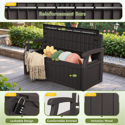 Greesum 80 Gallon Storage Bench Outdoor Deck Box with Armrest, Patio Furniture,Lockable, Waterproof