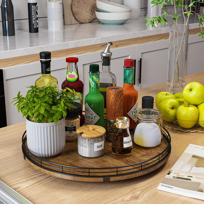 Farmhouse Oak 16" Lazy Susan Turntable Organizer for Cabinet, Round Wooden Lazy Susan Organization