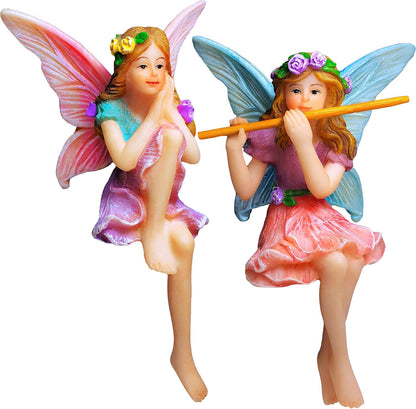 Mood Lab Fairy Garden - Miniature Fairies Figurines - Sitting Girls Set of 2 pcs - for Outdoor or