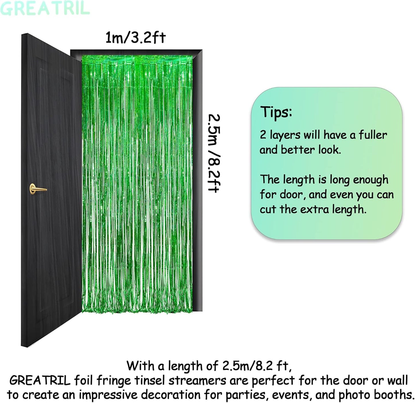 Green Tinsel Curtain Party Backdrop - GREATRIL Foil Fringe Streamers for St Patrick’s