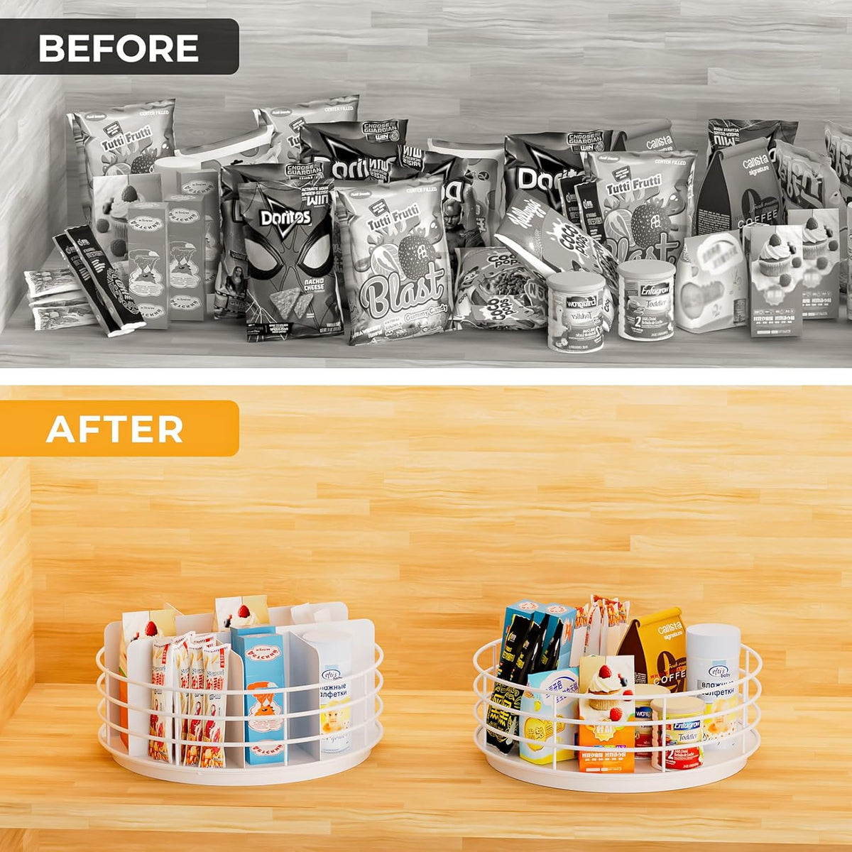 Snack Organizer - Versatile Snack Storage, Lazy Susan with Convenient Grab-and-Go Design, Metal