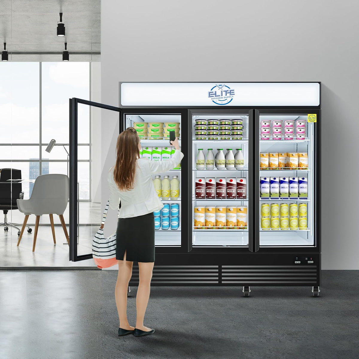 Commercial 3-Door Display Refrigerator, 49.8 cu.ft, LED Lighting, Dynamic Cooling, ETL Listed