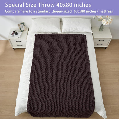 Bigacogo Chunky Knit Throw Blanket for Couch, 40x80 inches, 100% Hand Knitted with Thick Jumbo