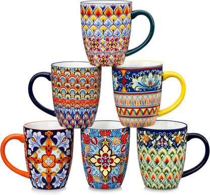 vancasso 16 oz Coffee Mugs Set of 6, Large Ceramic Mug with Handle, Boho Coffee Cups for Latte