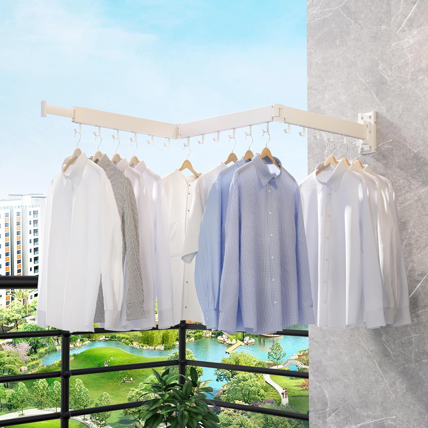 Clothes Drying Rack,Laundry Space Saver Wall Mounted,Retractable,Collapsible(Tri-Fold), White Color