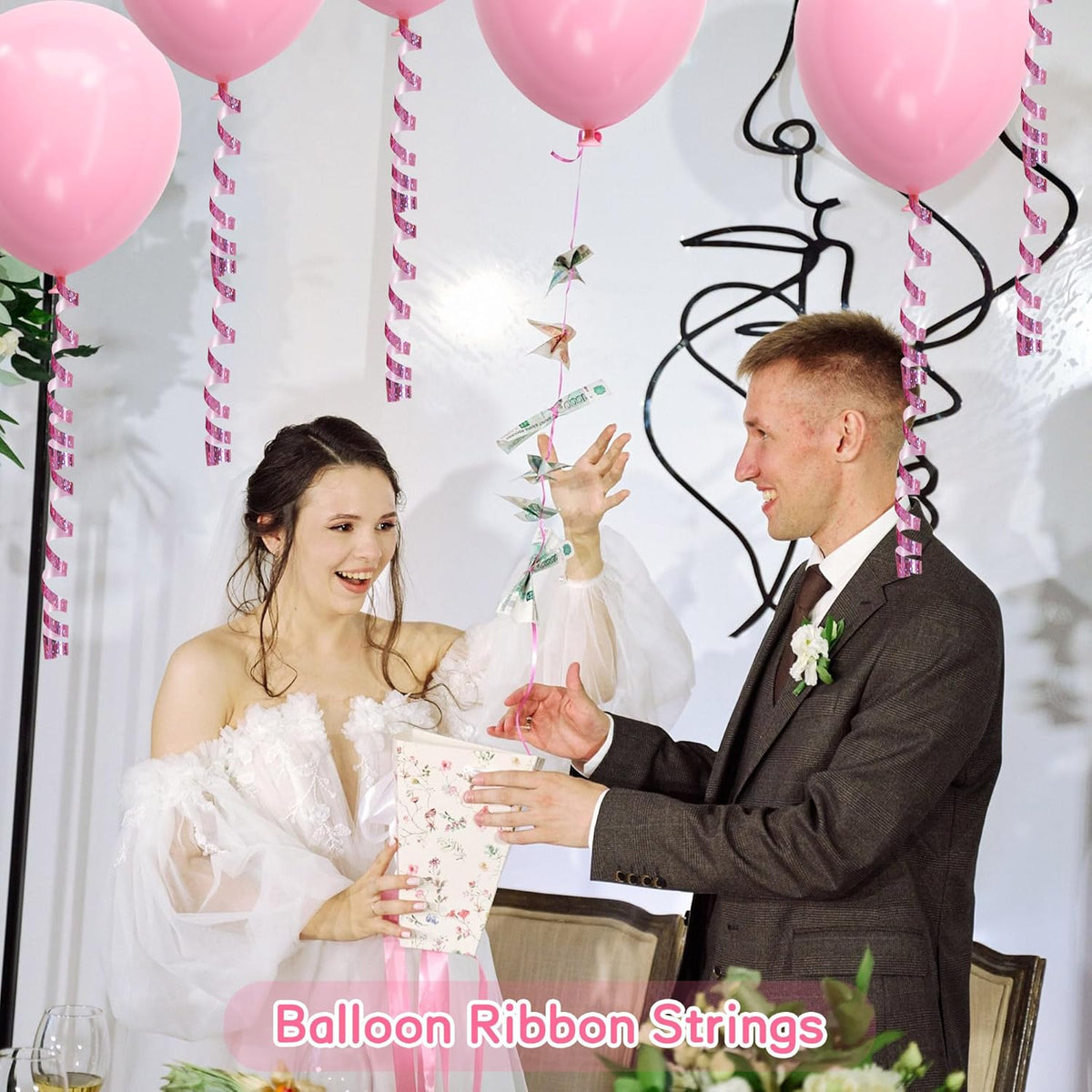 BEISHIDA 500 Yards Pink Ribbon Crimped Curling, Balloon String Shiny Metallic Roll for Gift