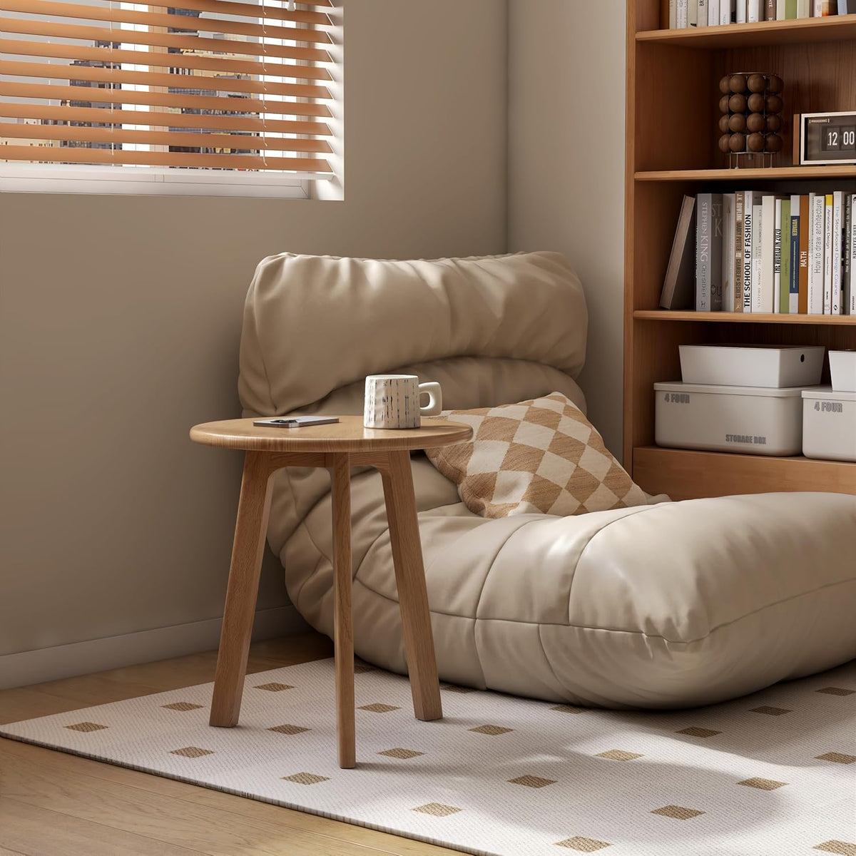 100% Solid Oak Round Side Table, Small Bedside Table for Small Spaces, Living Room End Table with