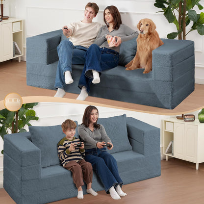 Folding Bean Bag Chair for Adults,3-in-1 Bean Bag Couch Faux Fur Floor Sofa Large Beanbag