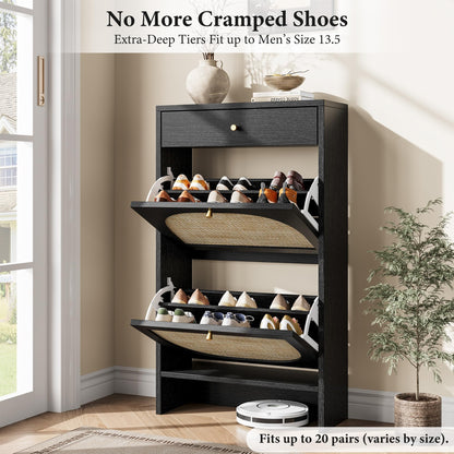 Nicetree Shoe Cabinet for Entryway, Slim Shoe Rack with 2 Flip Drawers and Top Storage Drawer