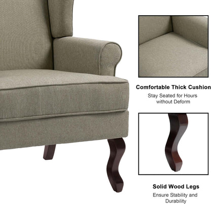 Accent Chair, High Back Upholstered Armchair with High Resilience Sponge & Wood Legs, Mid-Century
