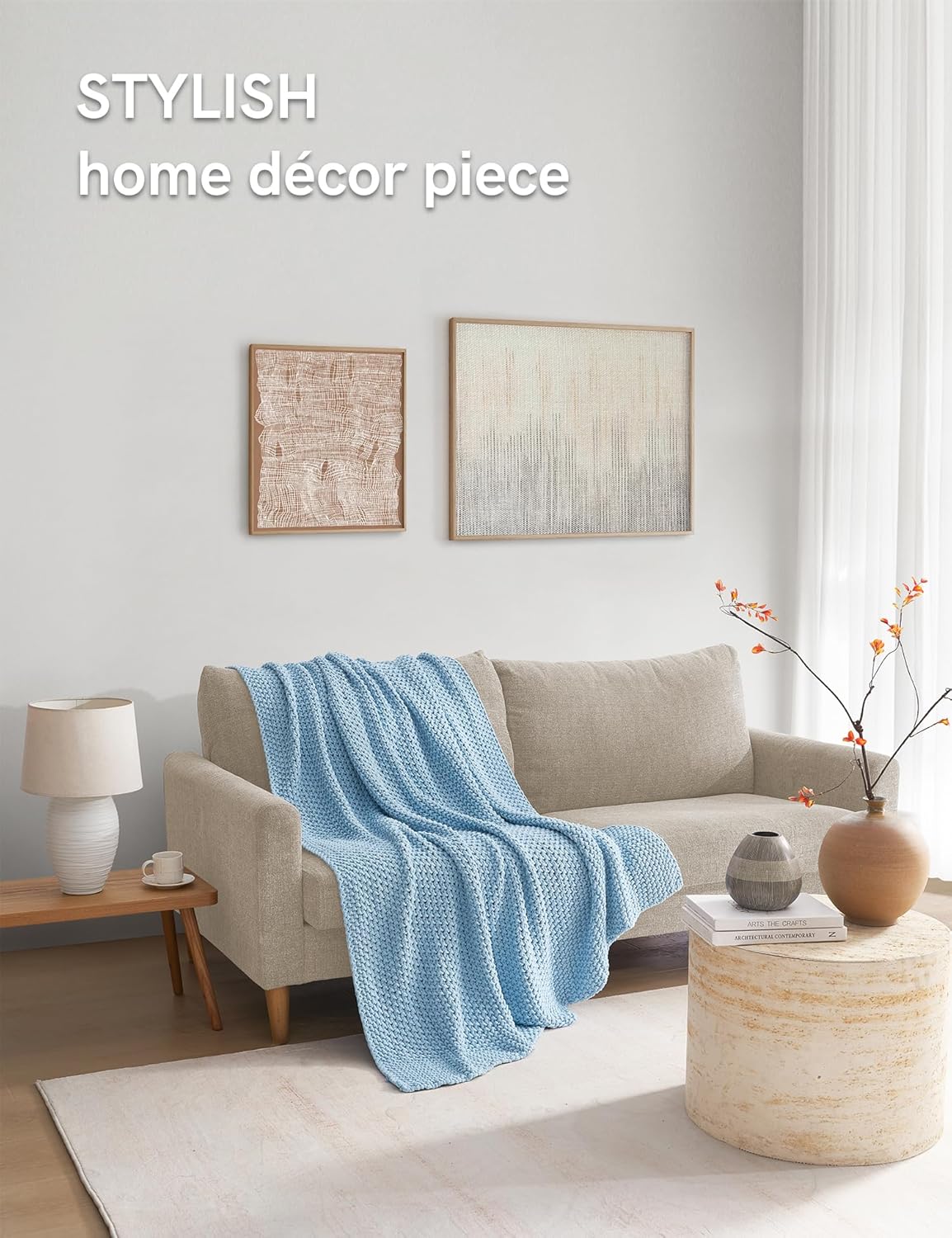 YnM Chunky Cotton Knit Throw Blanket, Cable Knit Throws for Bed Couch Sofa, Comfy & Relaxing