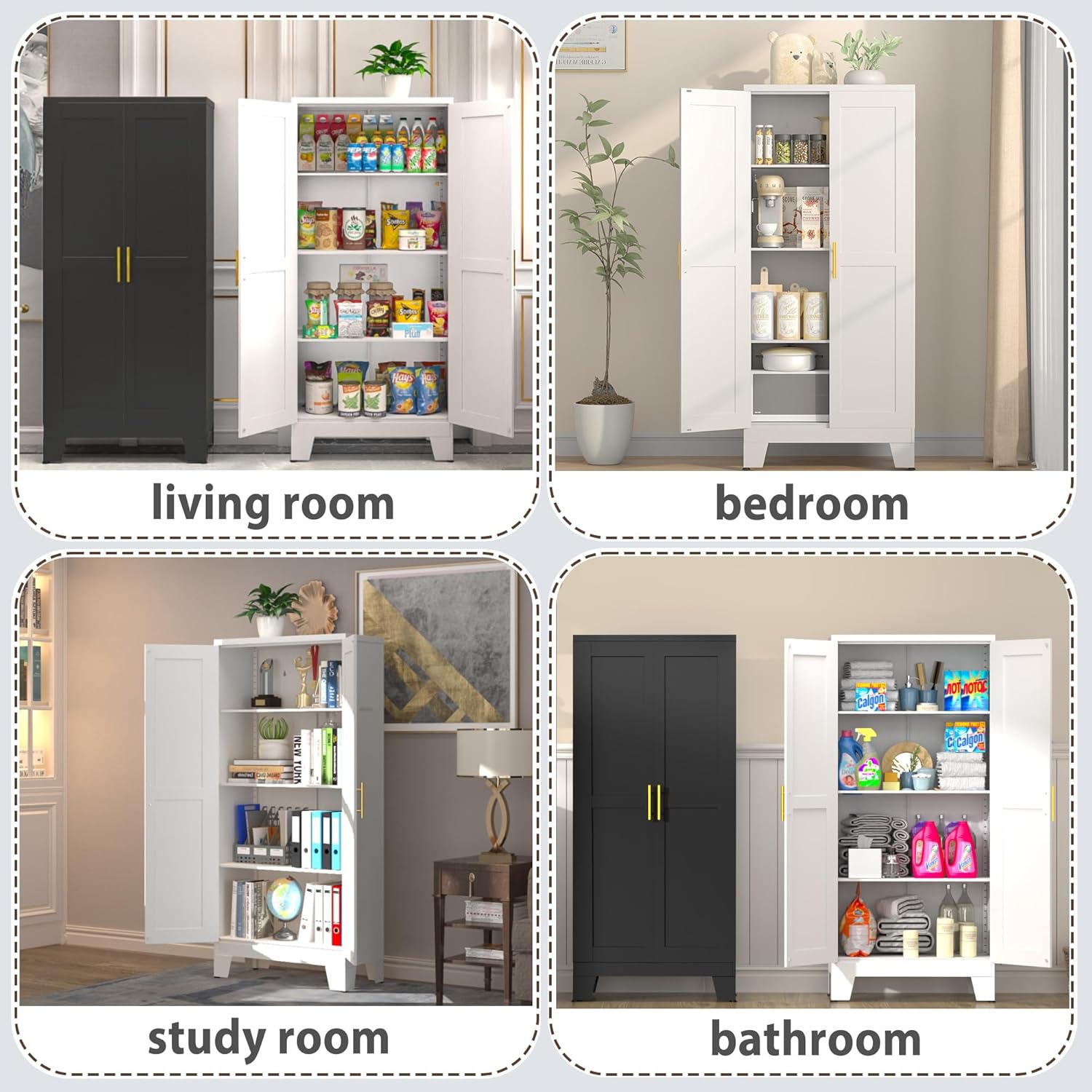 61.02" Pantry Cabinet, Kitchen Pantry Storage Cabinets with Adjustable Shelves and Feet, White