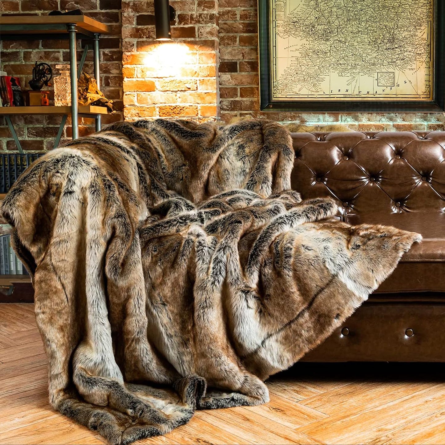 BATTILO HOME Luxury Brown Faux Fur Blanket Thick Warm Elegant Cozy Fuzzy Throw for Couch, Bed, Sofa