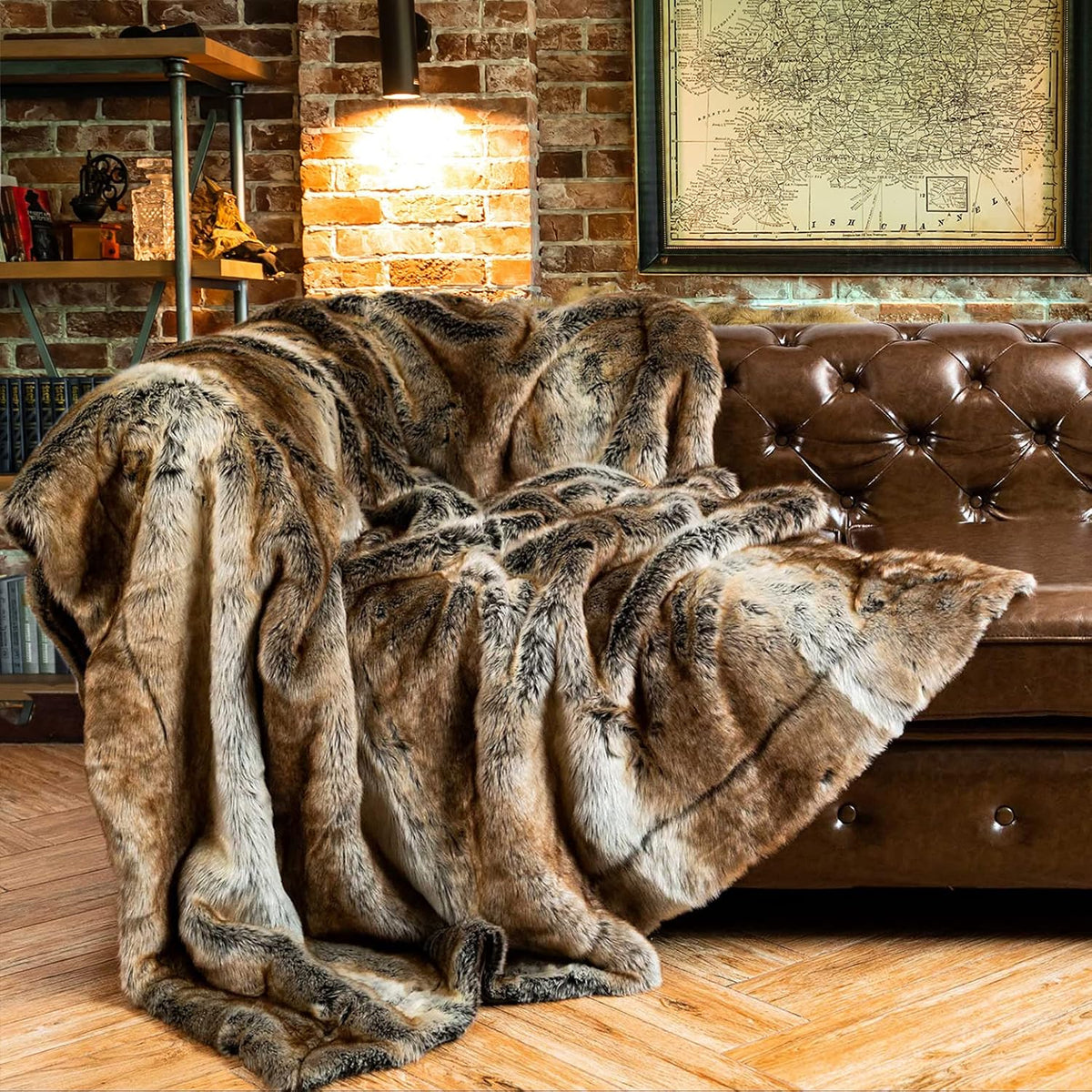 BATTILO HOME Luxury Brown Faux Fur Blanket Thick Warm Elegant Cozy Fuzzy Throw for Couch, Bed, Sofa