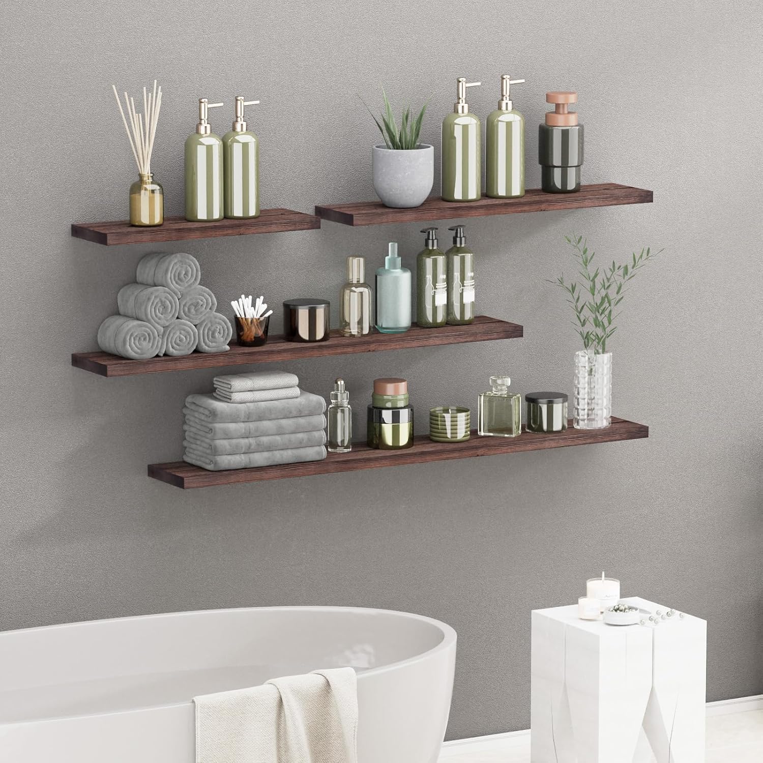 SAUMONIERES Floating Shelves 8 Inch Deep Solid Wood Wide Wall Shelf Set of 2 Wall Mounted for