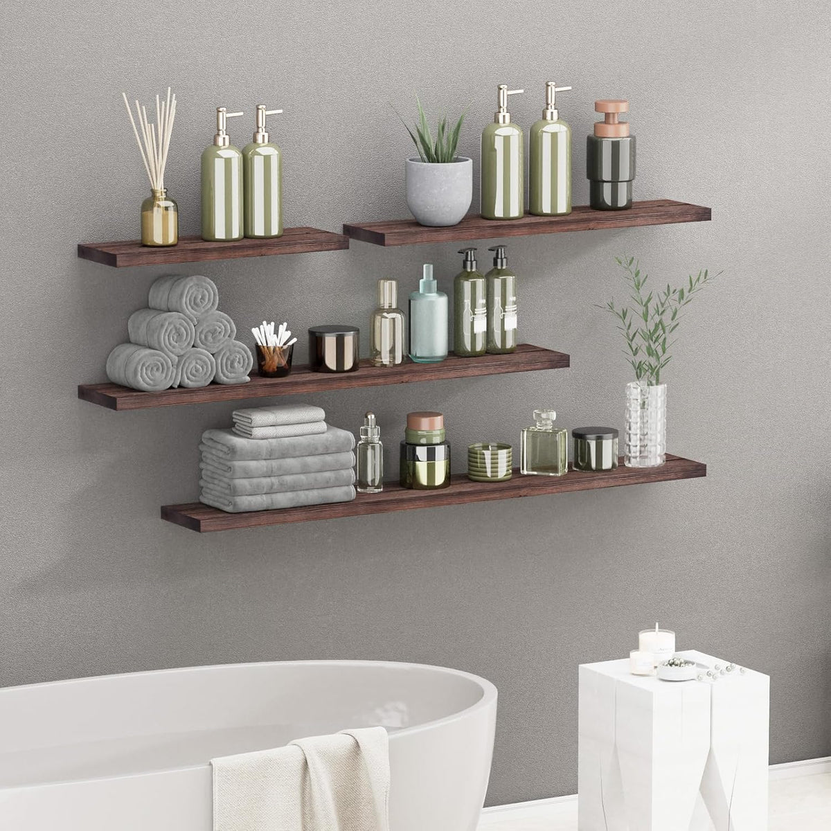 SAUMONIERES Floating Shelves 8 Inch Deep Solid Wood Wide Wall Shelf Set of 2 Wall Mounted for