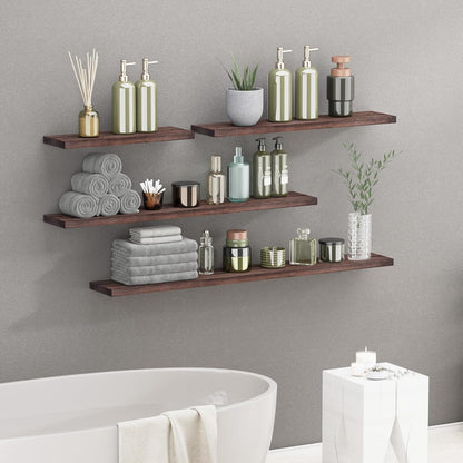 SAUMONIERES Floating Shelves 8 Inch Deep Solid Wood Wide Wall Shelf Set of 2 Wall Mounted for