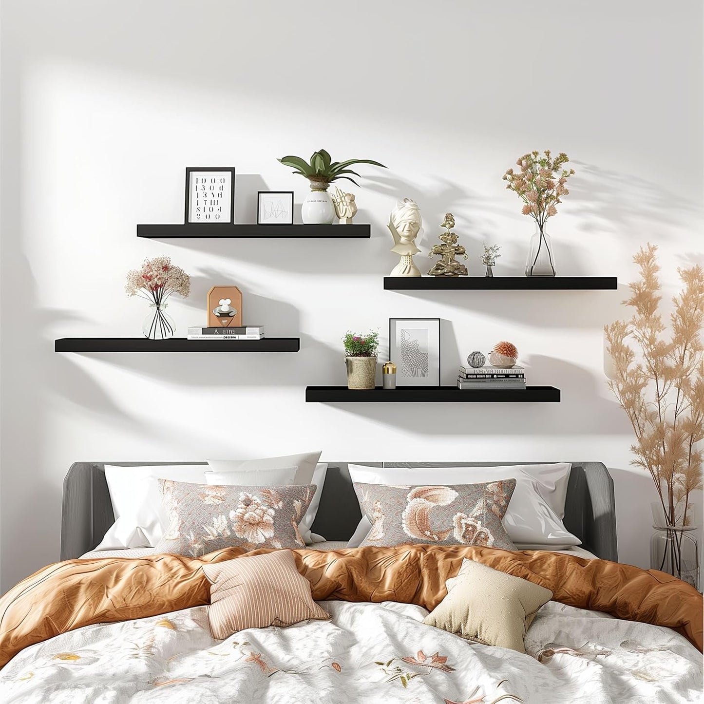 Wood Floating Shelves for Wall Decor, Rustic Wall Shelves for Bedroom Bathroom Kitchen Living Room