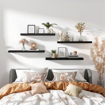 Wood Floating Shelves for Wall Decor, Rustic Wall Shelves for Bedroom Bathroom Kitchen Living Room