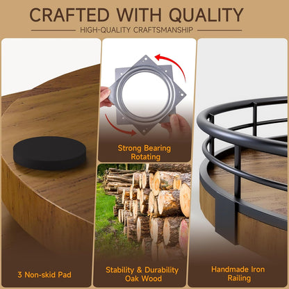 Farmhouse Oak 16" Lazy Susan Turntable Organizer for Cabinet, Round Wooden Lazy Susan Organization