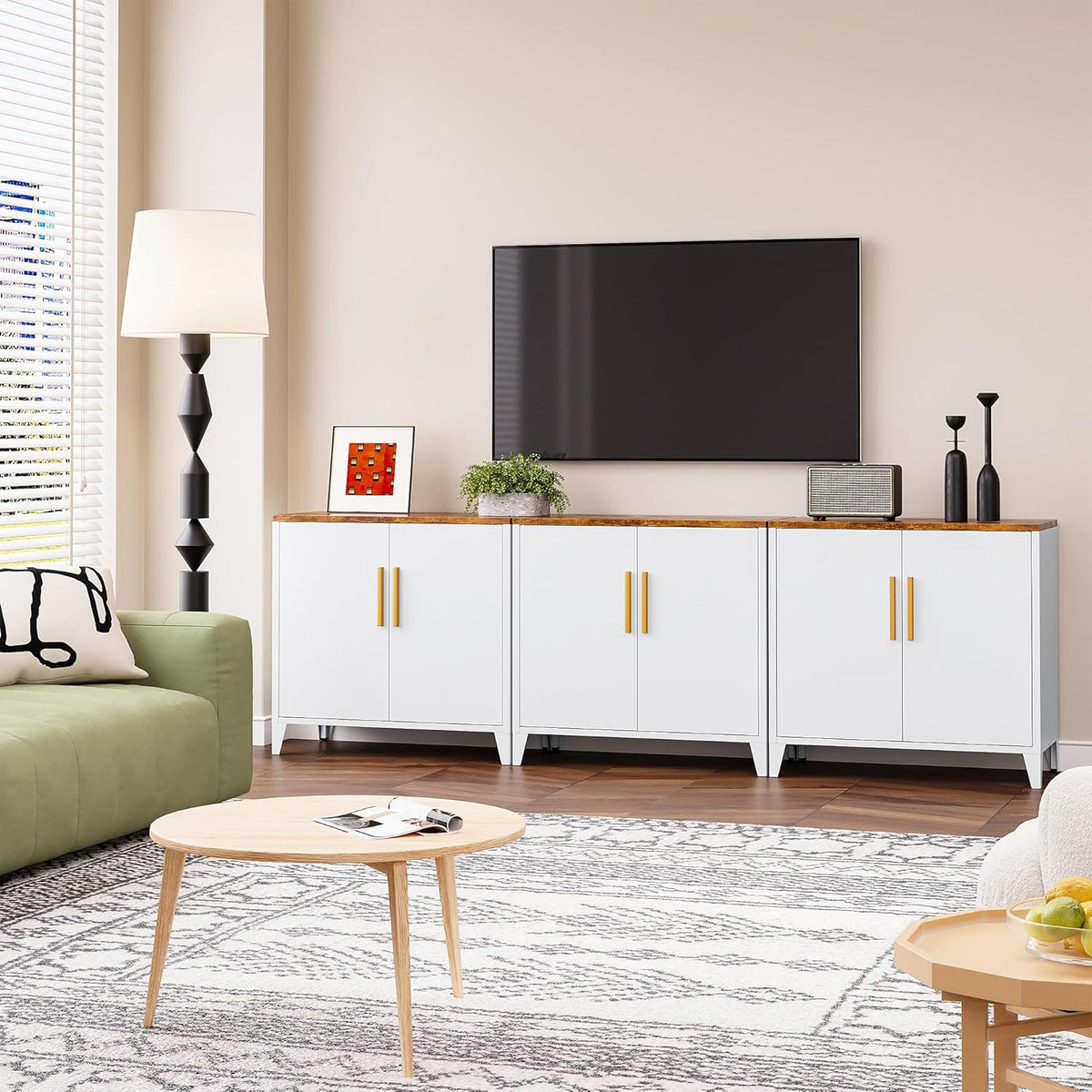 SISESOL White Storage Cabinet with Doors and Shelves,30 inch Small Pantry Cabinet Sideboard with